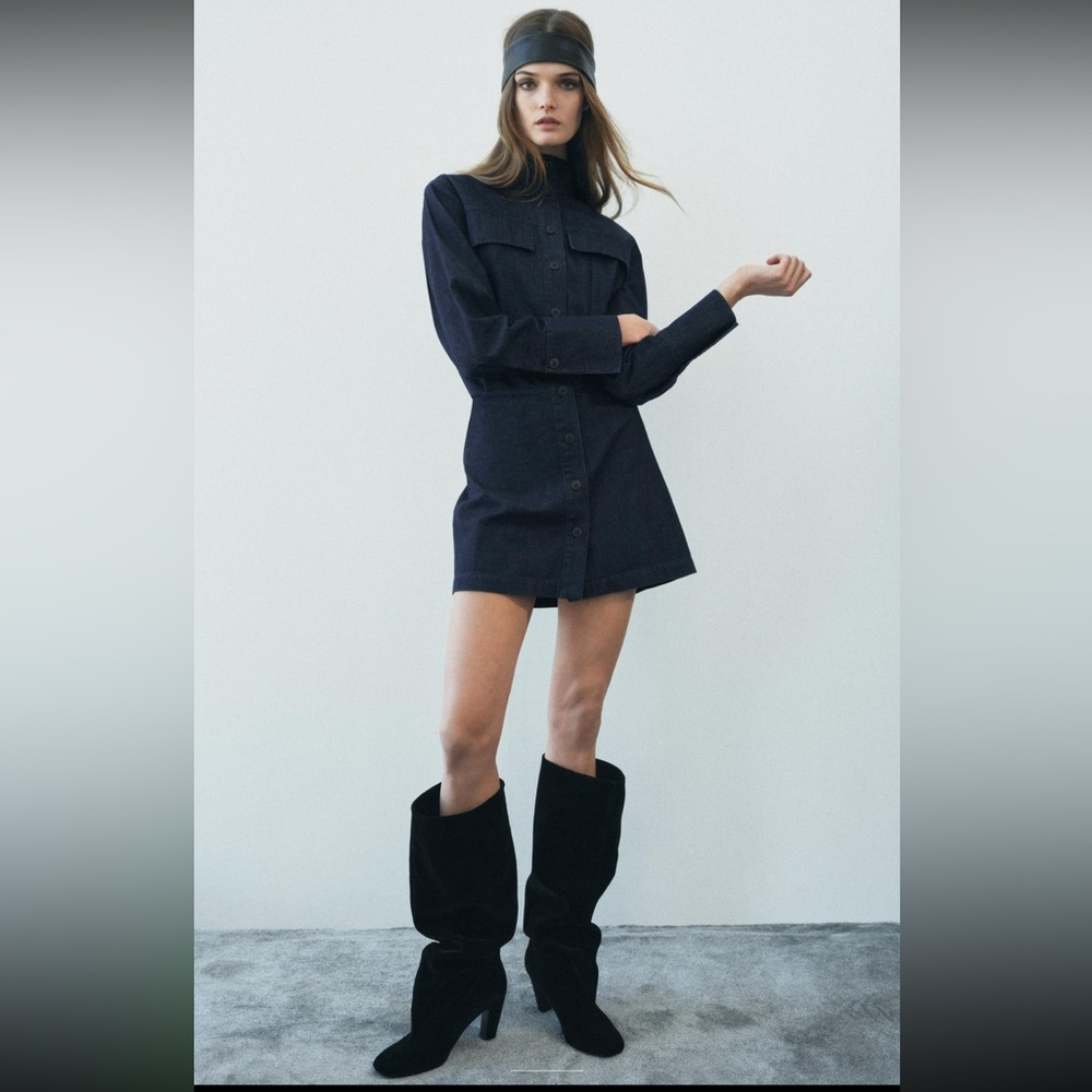 NWT Zara Chic Dark Denim Dress | Medium
